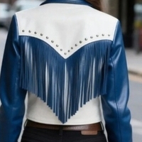 Crafted Leather Classic Designer Women Blue White Silver Studded Leather Fashion Jacket Motorcycle - Thumbnail 1