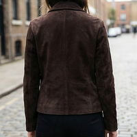 Crafted Leather Classic Designer Women Dark Brown Suede Leather Fashion Jacket Motorcycle - Thumbnail 1