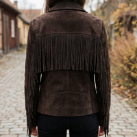 Crafted Leather Classic Designer Women Dark Brown Suede Leather Fashion Jacket Motorcycle - Thumbnail 1