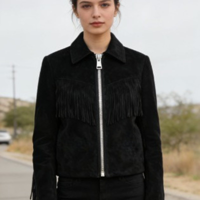 Crafted leather classic designer women black suede leather fashion jacket motorcycle