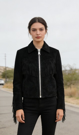 Crafted Leather Classic Designer Women Black Suede Leather Fashion Jacket Motorcycle