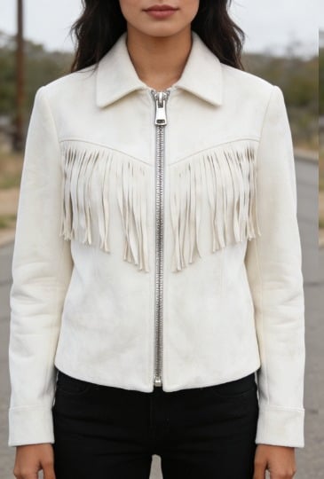 Crafted Leather Classic Designer Women White Leather Fashion Jacket Motorcycle