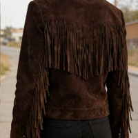 Crafted Leather Classic Designer Women Dark Brown Suede Leather Fashion Jacket Motorcycle - Thumbnail 1