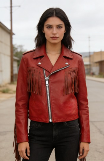 Crafted Leather Classic Designer Red Leather Fashion Jacket Motorcycle