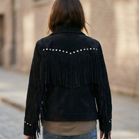 Crafted Leather Classic Designer Women Black Suede Silver Studded Leather Fashion Jacket Motorcycle - Thumbnail 1