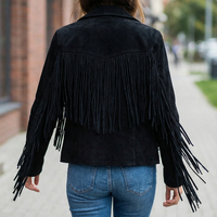 Crafted Leather Classic Designer Women Black Suede Silver Studded Leather Fashion Jacket Motorcycle - Thumbnail 1