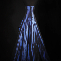 Navy Blue Strapless Satin Beaded Evening Gown - Thumbnail 3