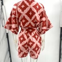 Loose-fitting casual printed tie-up jumpsuit shorts - Thumbnail 1