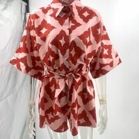 Loose-fitting casual printed tie-up jumpsuit shorts - Thumbnail 2