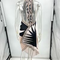 Sexy halter-neck backless printed satin beach dress for vacation. - Thumbnail 1