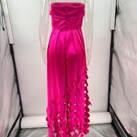 Patchwork circle-patterned satin strapless high-waisted dress - Thumbnail 1