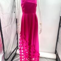 Patchwork circle-patterned satin strapless high-waisted dress - Thumbnail 2