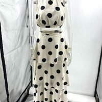 Polka dot print halter neck sleeveless top and tiered skirt set. - Thumbnail 1