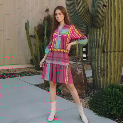 Autumn printed V-neck three-quarter sleeve dress