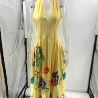 Backless halter neck deep V-neck dress - Thumbnail 2