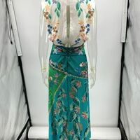 Casual sleeveless satin dress with placement print and knotted detail. - Thumbnail 1