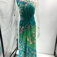 Casual sleeveless satin dress with placement print and knotted detail. - Thumbnail 3