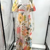 Casual off-the-shoulder printed cotton and linen dress with lantern sleeves. - Thumbnail 3