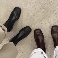 Square-toe thick heel slim boots with back zipper retro ankle martin boots 2 colors - Thumbnail 1