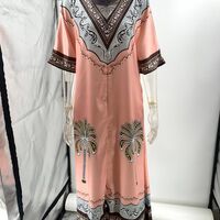 Casual style printed V-neck loose-fitting satin resort dress - Thumbnail 1
