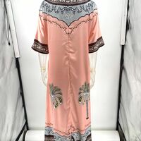 Casual style printed V-neck loose-fitting satin resort dress - Thumbnail 3