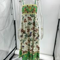 Sleeveless, strappy, cotton and linen blend printed dress - Thumbnail 2