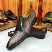 Men's brogue leather pointed toe business formal Oxford dress shoes - Thumbnail 1