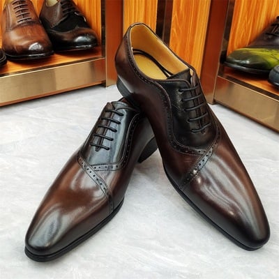 Men's brogue leather pointed toe business formal oxford dress shoes