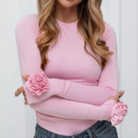 Pastel Pink Flower Sleeve T-shirt - Thumbnail 2