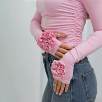 Pastel Pink Flower Sleeve T-shirt - Thumbnail 5