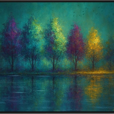 Mystic grove - reflections colorful trees at dusk