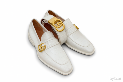 Crafted Leather Mens Designer White Crocodile Leather Moccasin Loafers Dress Shoes