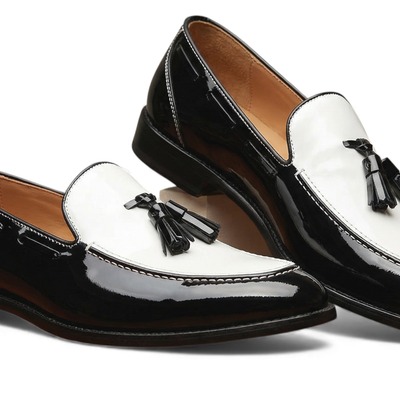 Crafted leather mens designer black white tassel loafers dress shoes