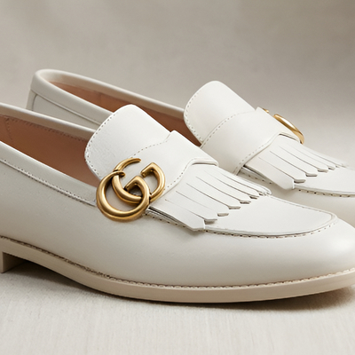 Crafted leather mens designer white leather moccasin loafers dress shoes