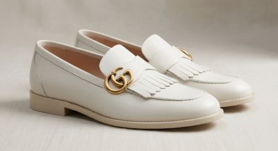 Crafted Leather Mens Designer White Leather Moccasin Loafers Dress Shoes