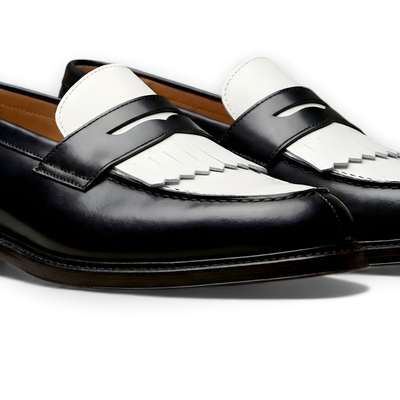Crafted leather mens designer black white leather moccasin loafers dress shoes