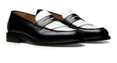 Crafted Leather Mens Designer Black White Leather Moccasin Loafers Dress Shoes