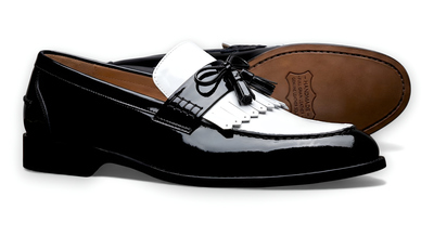 Crafted Leather Mens Designer Black White Tassel Loafers Dress Shoes