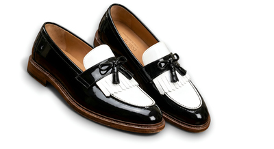 Crafted Leather Mens Designer Black White Tassel Loafers Dress Shoes