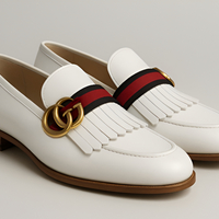 Crafted Leather Mens Designer White Leather Moccasin Loafers Dress Shoes - Thumbnail 1