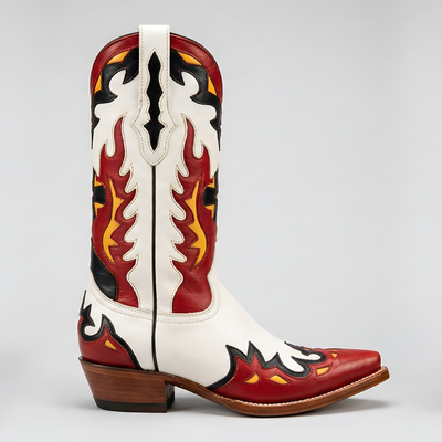 Crafted leather mens designer fancy pointed toe cowboy boot