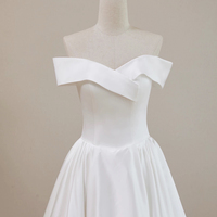 White Satin Tea Length Prom Party Dress - Thumbnail 3