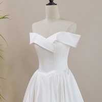 White Satin Tea Length Prom Party Dress - Thumbnail 4