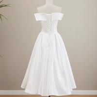 White Satin Tea Length Prom Party Dress - Thumbnail 1