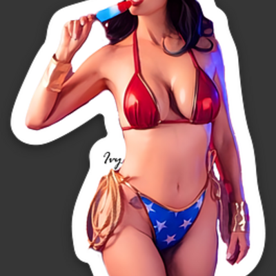 Wonder woman bikini 1.69″ × 3″ die cut sticker