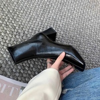 French-style elegant square-toe retro fashion slim ankle boots  - Thumbnail 4