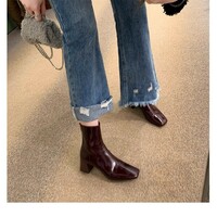 French-style elegant square-toe retro fashion slim ankle boots  - Thumbnail 5