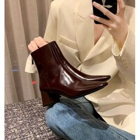French-style elegant square-toe retro fashion slim ankle boots  - Thumbnail 2