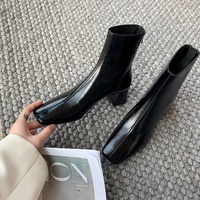 French-style elegant square-toe retro fashion slim ankle boots  - Thumbnail 6