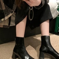 French-style elegant square-toe retro fashion slim ankle boots  - Thumbnail 7